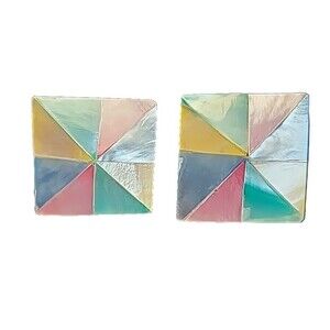 Vintage 1980s 3D Multi Color Pyramid Clip On Earrings Colorblock